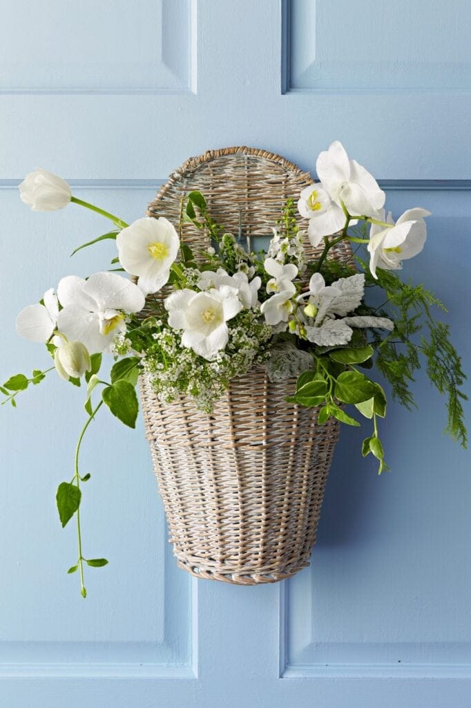 Fresh Cut Spring Flowers in a Door Basket - The Inspired Room